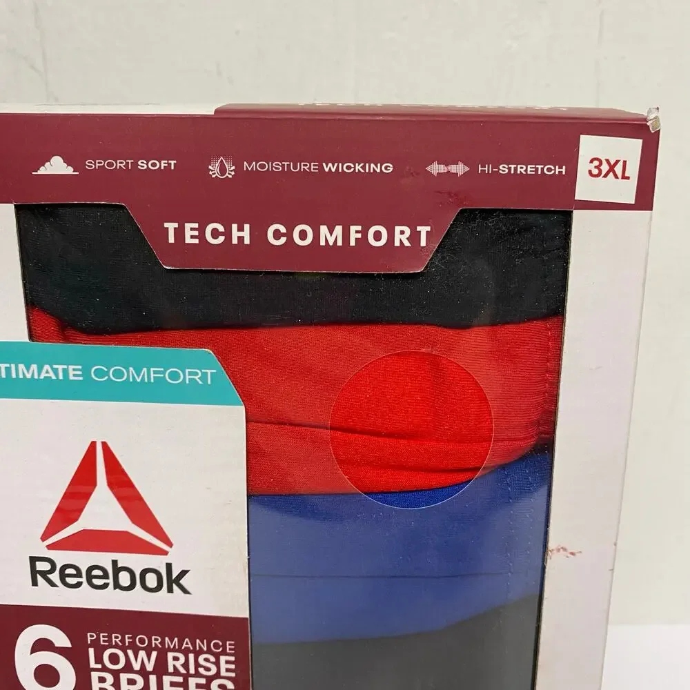 Reebok Performance Tech Comfort Low Rise Briefs Pack of 6 Red Black Size 3XL